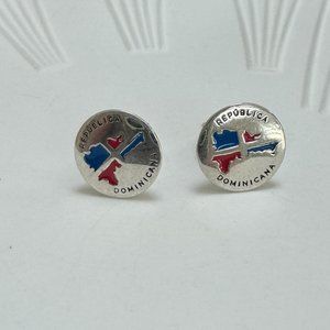 Republica Dominicana Flag Earrings S925 Sterling Silver Stud Earrings Handmade